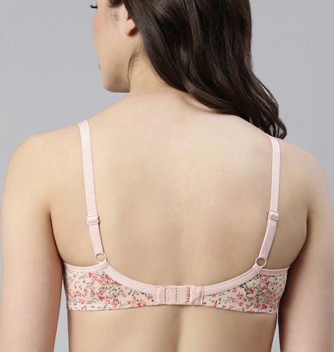 Peach Floral Non-Wired Non Padded High Coverage Cooling Tshirt Bra A042